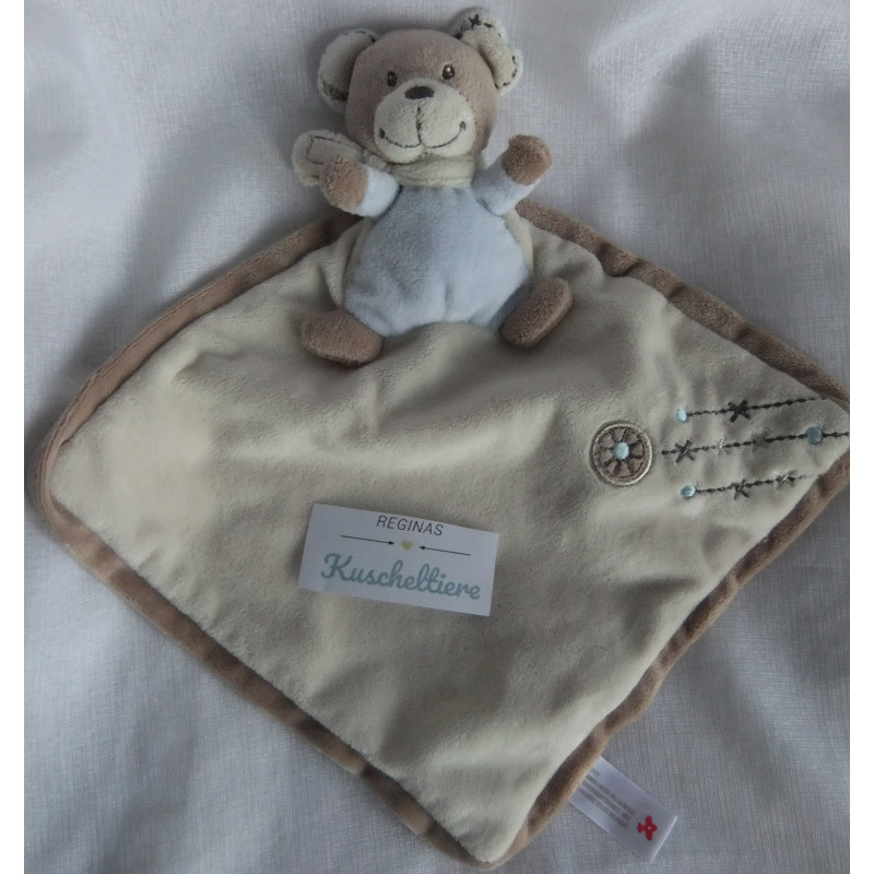 Nicotoy - Schmusetuch - Bär mit Stickerei - braun, hellblau, creme - ca. 33 cm lang
