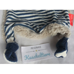 Sigikid - Schmusetuch - Waschbär blau-weiß gestreift mit Cordhalstuch ocker - ca. 25 cm lang
