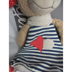 Sigikid - Schmusetuch - Hund blau-wollweiß gestreift mit Halstuch beige mit Motiven - ca. 27 cm groß