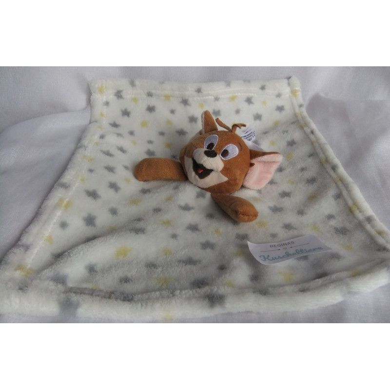 Jainco - Schmusetuch - Tom & Jerry - Maus Jerry - weiß mit grauen, gelben Sternchen, braun - ca. 36 cm x 38 groß