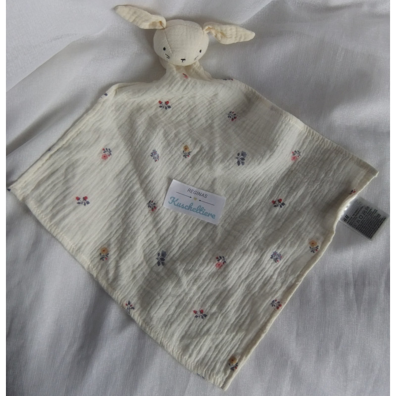 H&M - Schmusetuch - Musselin - Hase - creme mit Blumenmuster - ca. 49 cm lang