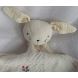 H&M - Schmusetuch - Musselin - Hase - creme mit Blumenmuster - ca. 49 cm lang