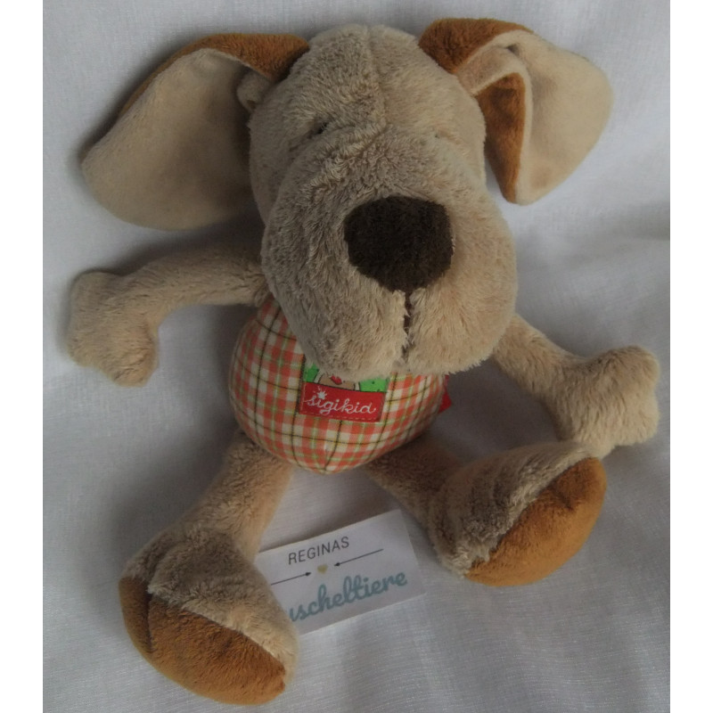 Sigikid - Plüschtier - Hund Fips mit Halstuch - Brauntöne, kariert - ca. 28 cm groß - Schlenker