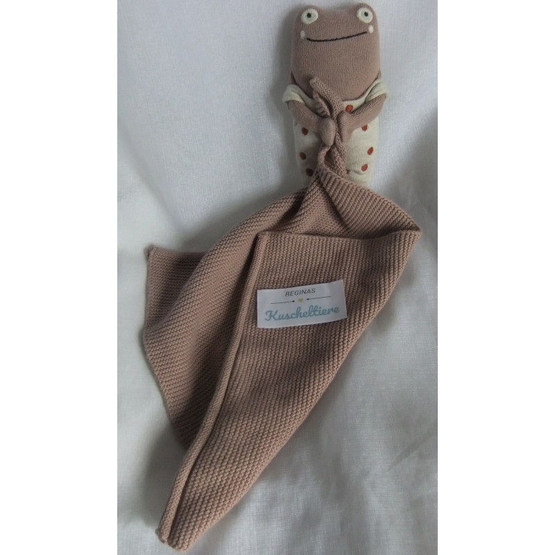 Ava & Yves - Schmusetuch - Frosch beige mit Punkten, altrosa - Schnuffeltuch altrosa