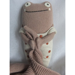 Ava & Yves - Schmusetuch - Frosch beige mit Punkten, altrosa - Schnuffeltuch altrosa