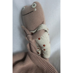 Ava & Yves - Schmusetuch - Frosch beige mit Punkten, altrosa - Schnuffeltuch altrosa