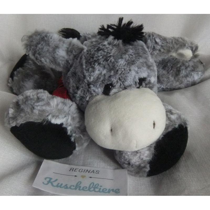 Kuschelwuschel Karstadt - Plüschtier - Esel - grau-weiß meliert, weiß, schwarz - ca. 27 cm groß - liegend