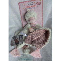 Spiegelburg Baby Glück - Schmusetuch - Gans weiß/rosa mit Halstuch rosa mit Blumenmotive - ca. 30 cm lang