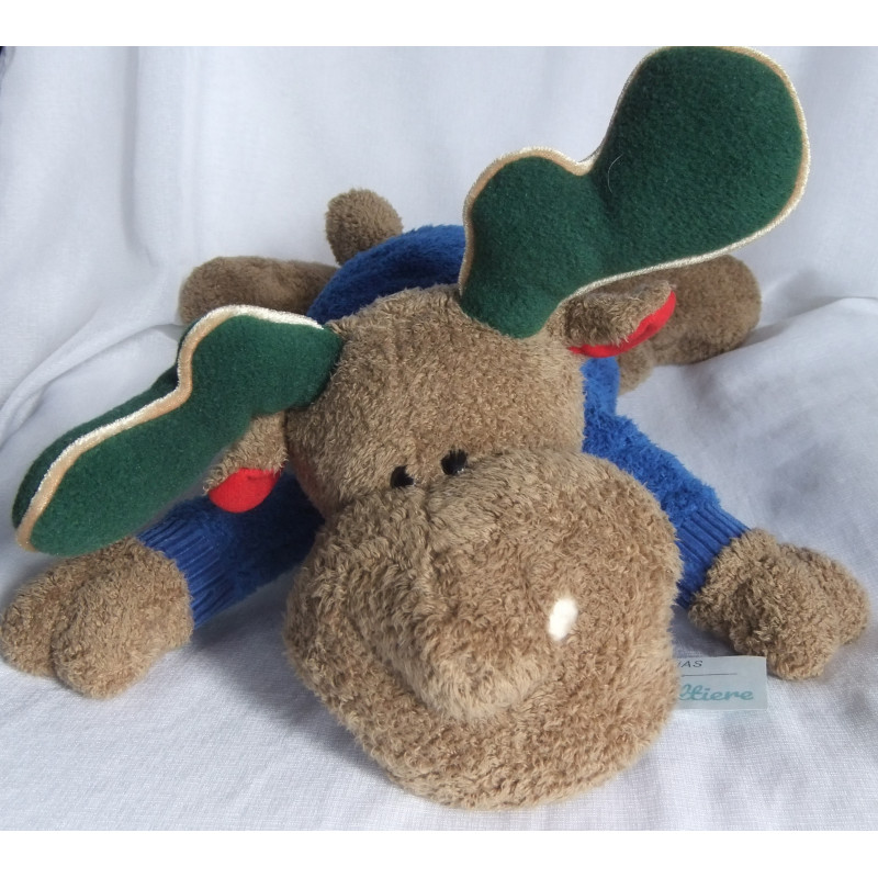 Nici - Plüschtier - Elch Detlef - braun, blau, grün - ca. 43 cm groß - liegend