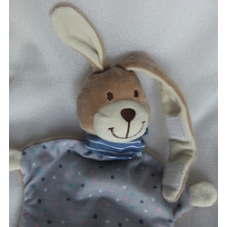 TCM - Tchibo - Schmusetuch - Hase hellblau mit bunten Punkten, braun mit Halstuch blau-weiß gestreift - ca. 28 cm lang