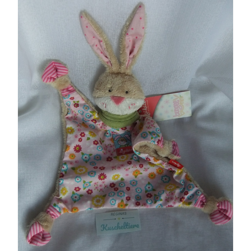 Sigikid - Schmusetuch - Hase Bungee Bunny mit bunten Blumenmotiven und Halstuch - ca. 27 cm lang