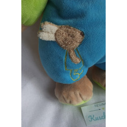 Maximo - Spieltier Kuscheltier Bär mit Rasselgeräusch - blau, gelb, braun - ca. 30 cm groß