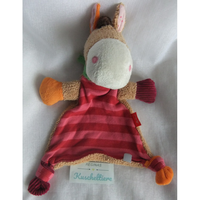 Sigikid - Schmusetuch - Pferd Jappy Jump rot gestreift, braun mit Halstuch grün - ca. 24 cm lang