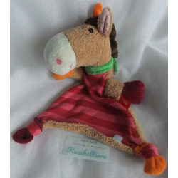 Sigikid - Schmusetuch - Pferd Jappy Jump rot gestreift, braun mit Halstuch grün - ca. 24 cm lang