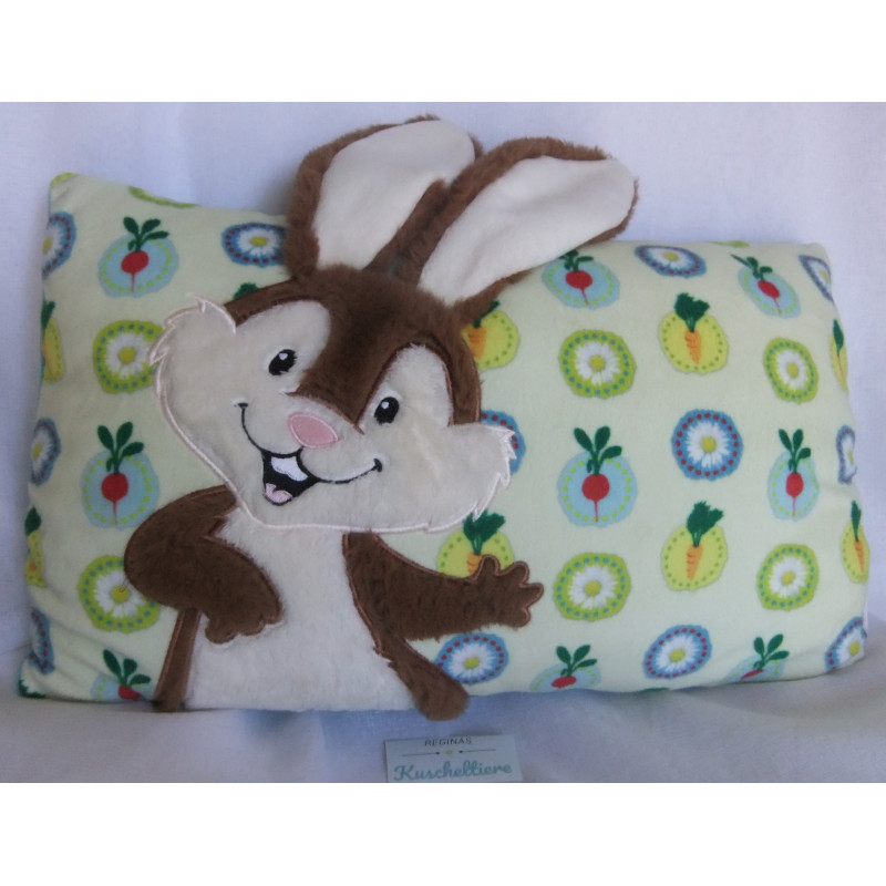 Nici - Plüschkissen - Kissen Forest Friends - Hase Poline Bunny braun, weiß, türkis, bunte Motive - ca. 43 cm x 25 cm groß