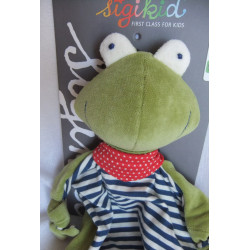 Sigikid - Schmusetuch - Bio - Frosch grün, blau-weiß gestreift mit Halstuch rot mit weißen Punkten - ca. 27 cm lang