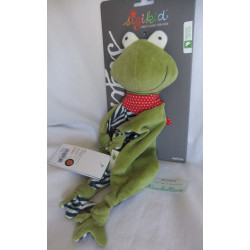 Sigikid - Schmusetuch - Bio - Frosch grün, blau-weiß gestreift mit Halstuch rot mit weißen Punkten - ca. 27 cm lang