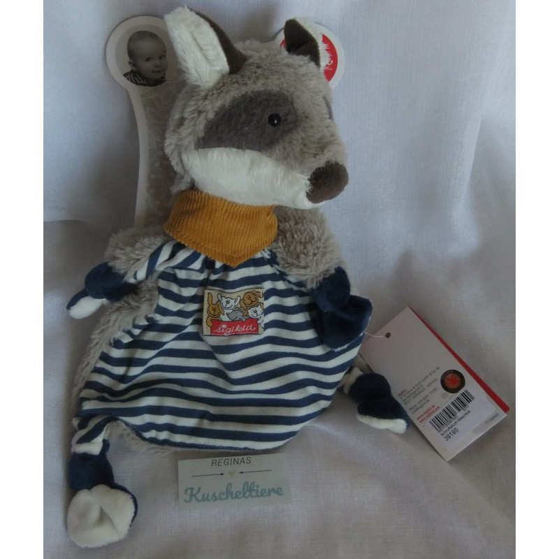 Sigikid - Schmusetuch - Waschbär blau-weiß gestreift mit Cordhalstuch ocker und Applikation - ca. 25 cm lang