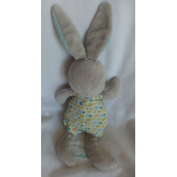 Pusblu - Plüschtier - Hase grau, hellblau mit Jumpsuit bunte Elefantenmotive - ca. 30 cm groß - Schlenker
