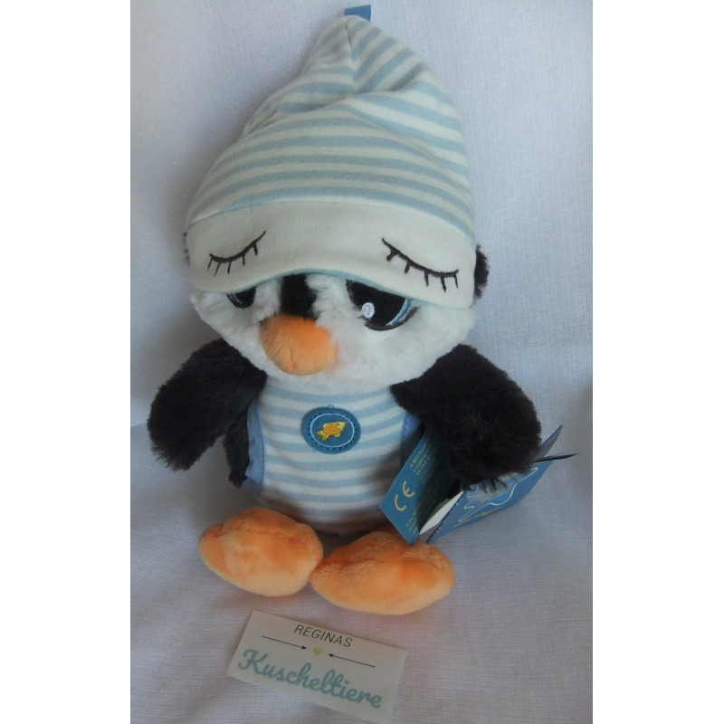 Nici - Plüschtier - Schlafmütze Pinguin Pingulini - schwarz, blau-weiß gestreift, wei0, gelb - ca. 25 cm groß - Schlenker