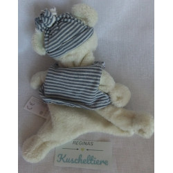 Baby Club - C&A - Schmusetuch - Bär mit Mütze und Shirt, weiß, blau-weiß gestreift - ca. 17 cm lang