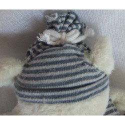 Baby Club - C&A - Schmusetuch - Bär mit Mütze und Shirt, weiß, blau-weiß gestreift - ca. 17 cm lang