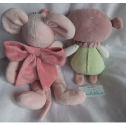 Pusblu Plüschtier Stoffpüppchen Mädchen mit Halstuch und Jacadi Plüschtier Maus mit Schleife
