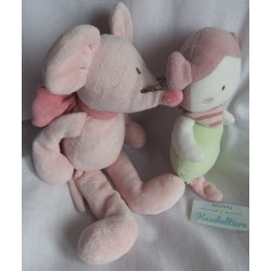 Pusblu Plüschtier Stoffpüppchen Mädchen mit Halstuch und Jacadi Plüschtier Maus mit Schleife