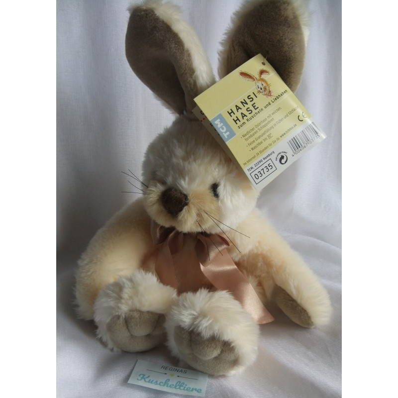 TCM - Tchibo - Plüschtier - Hase Hansi creme, braun mit einer Schleife goldbraun - ca. 22 cm groß - sitzend