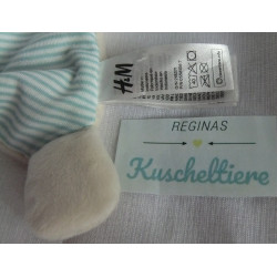 H&M - Schmusetuch - Hase gestreift, creme mit Schleife grau - ca. 23 cm lang