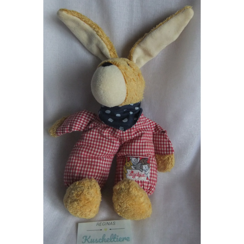 Sigikid - Spieltier - Frottee/Stoff - Hase rot-weiß kariert mit Halstuch blau mit Herzchenmotiv - ca. 25 cm groß - Schlenker