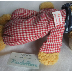 Sigikid - Spieltier - Frottee/Stoff - Hase rot-weiß kariert mit Halstuch blau mit Herzchenmotiv - ca. 25 cm groß - Schlenker