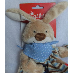 Sigikid - Schmusetuch - Hase Semmel Bunny gestreift und Halstuch blau mit weißen Punkten - ca. 22 cm lang