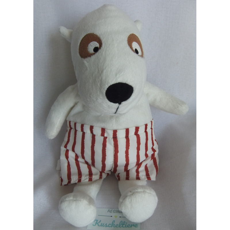 Ikea - Plüschtier - Hund Vänlighet - weiß mit rot-weiß gestreifter Hose  - ca. 33 cm groß - Schlenker