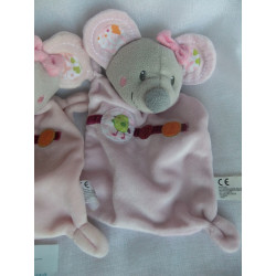 Nicotoy - zwei Schmusetücher - Maus rosa, grau Motiv Kreis mit Vogel - ca. 23 cm lang
