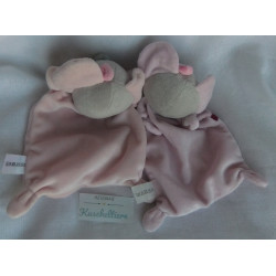 Nicotoy - zwei Schmusetücher - Maus rosa, grau Motiv Kreis mit Vogel - ca. 23 cm lang