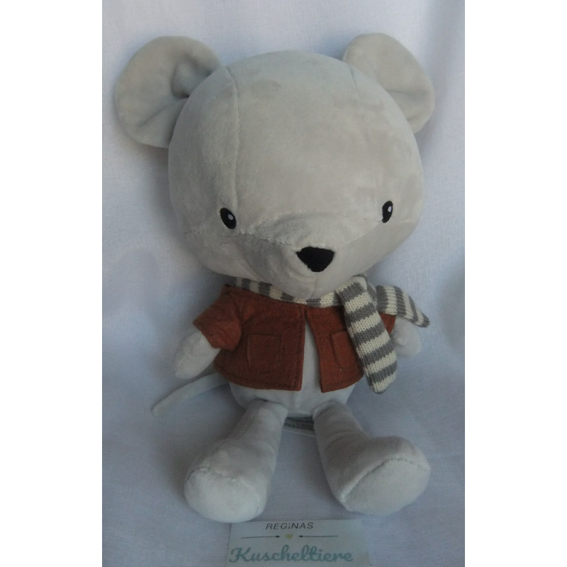 H&M Home - Plüschtier - Maus mit Jacke und Schal - weiß, gestreift, braun - ca. 30 cm groß - Schlenker