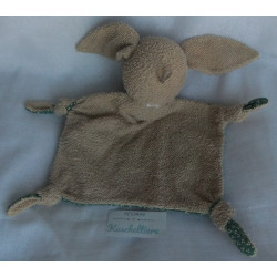 Schmusetuch - Hase - hellbraun, grün mit Motive - Rasselgeräusch - ca. 25 cm groß