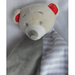 Sparkasse - Schmusetuch Bär - grau, beige, grau/ weiß gestreift - ca. 24 cm lang