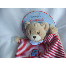 Spiegelburg - BabyGlück - Schmusetuch Bär rot-weiß gestreift mit Halstuch blau-weiß kariert - ca. 27 cm lang