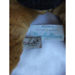 Werbeartikel - Plüschtier - Bär braun mit Pullover blau mit Aufdruck - ca. 33 cm groß - Schlenker