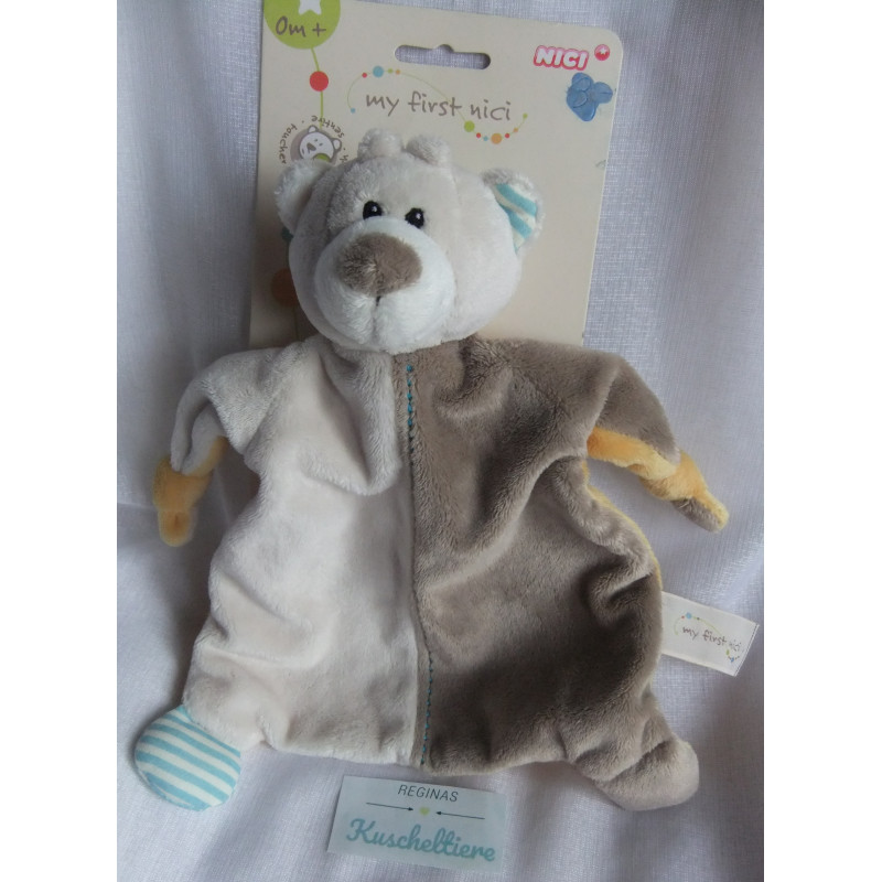 Nici - My first Nici - Schmusetuch - Bär - beige, braun, gelb, blau-weiß gestreift - ca. 25 cm lang
