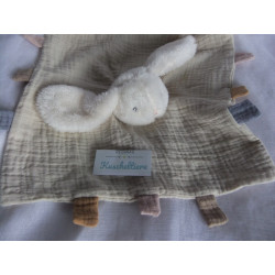 Kik / Ergee - Schmusetuch - Musselin - Hase - beige, weiß, bunte Zipfel - ca. 32 cm x 32 cm großß