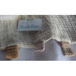 Kik / Ergee - Schmusetuch - Musselin - Hase - beige, weiß, bunte Zipfel - ca. 32 cm x 32 cm großß