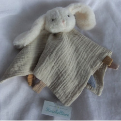 Kik / Ergee - Schmusetuch - Musselin - Hase - beige, weiß, bunte Zipfel - ca. 32 cm x 32 cm großß