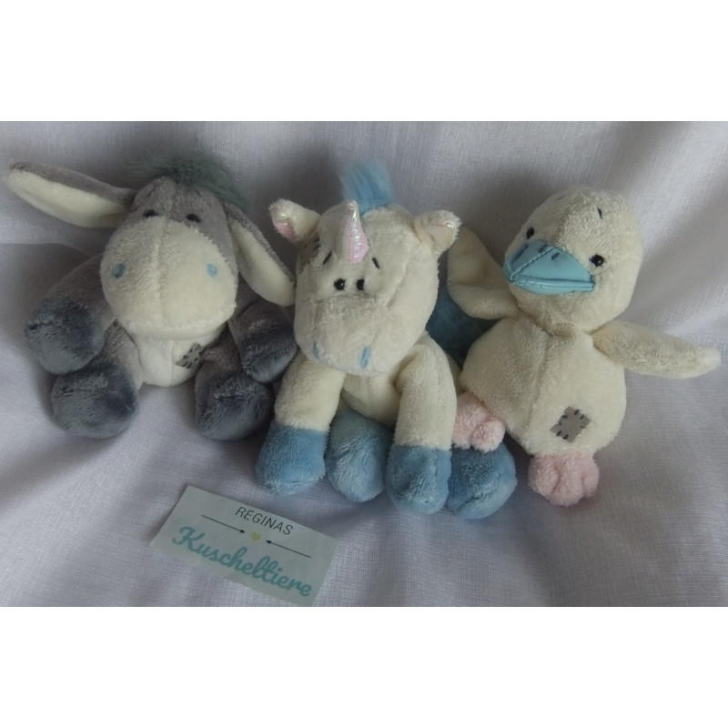 Blue Nose - drei Plüschtiere - Gans Wanda, Esel Sugarcube, Einhorn Legend - ca. 10 cm groß