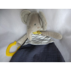 Ernstings Family Topomini - Schmusetuch - Elefant blau, weiß-blau gestreift mit Beißring gelb - ca. 30 cm lang