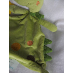 Ernstings Family - Topomini - Schmusetuch - Dino grün, bunte Kreise mit Beißring gelb - ca. 30 cm lang