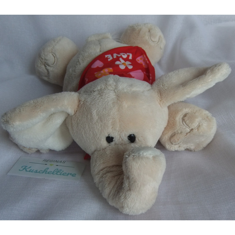 Nici - Plüschtier - Love - Elefant Max beige mit Halstuch rot mit Loveschriftzug - Magnet in Rüssel und Vorderfüßchen