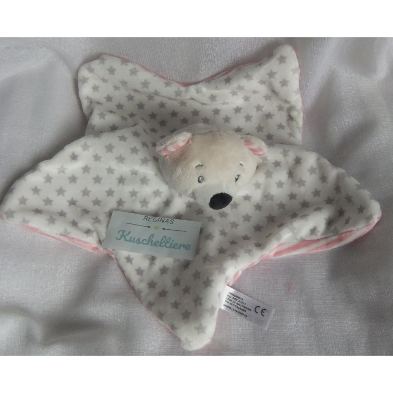 Tendertoys - Schmusetuch - Bär - weiß, graue Sterne, rosa-weiß gestreift - ca. 20 cm lang